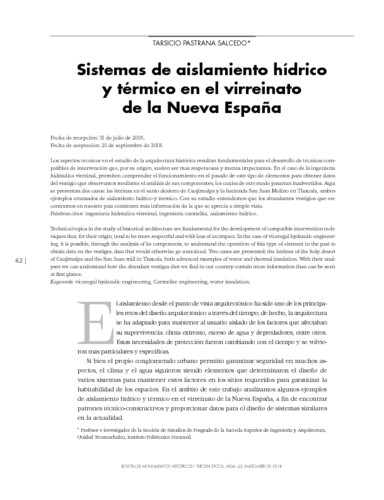 Sistemas de aislamiento hídrico y térmico en el virreinato de la Nueva España