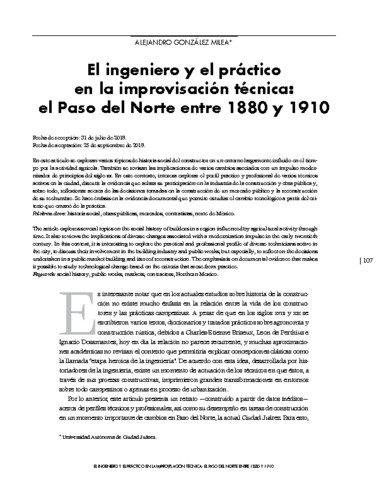 El ingeniero y el práctico en la improvisación técnica: el Paso del Norte entre 1880 y 1910