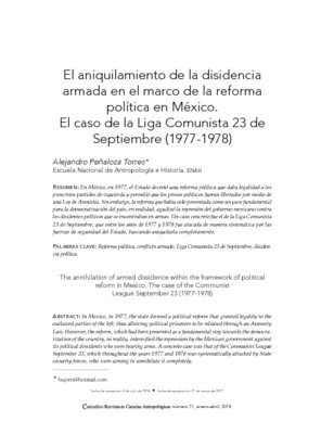 El aniquilamiento de la disidencia armada en el marco de la reforma política en México. El caso de la Liga Comunista 23 de Septiembre (1977-1978)