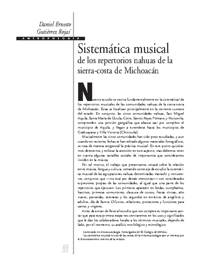 Sistemática musical de los repertorios nahuas de la sierra-costa de Michoacán