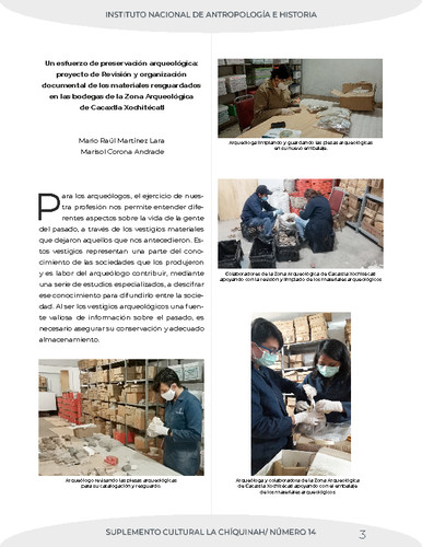 Un esfuerzo de preservación arqueológica: proyecto de Revisión y organización documental de los materiales resguardados en las bodegas de la Zona Arqueológica de Cacaxtla Xochitécatl