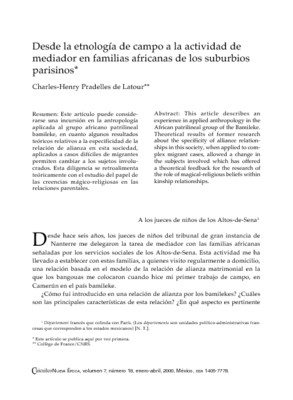 Desde la etnología de campo a la actividad de mediador en familias africanas de los suburbios parisinos
