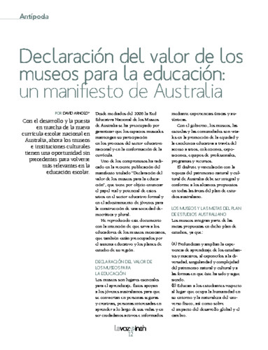 Antípoda: Declaración del valor de los museos para la educación Un manifiesto de Australia